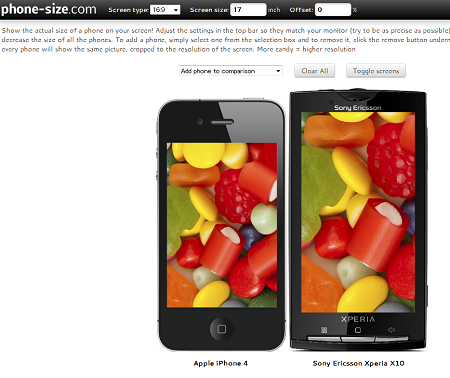 各スマートフォンのサイズを比較することができる『Phone-size』